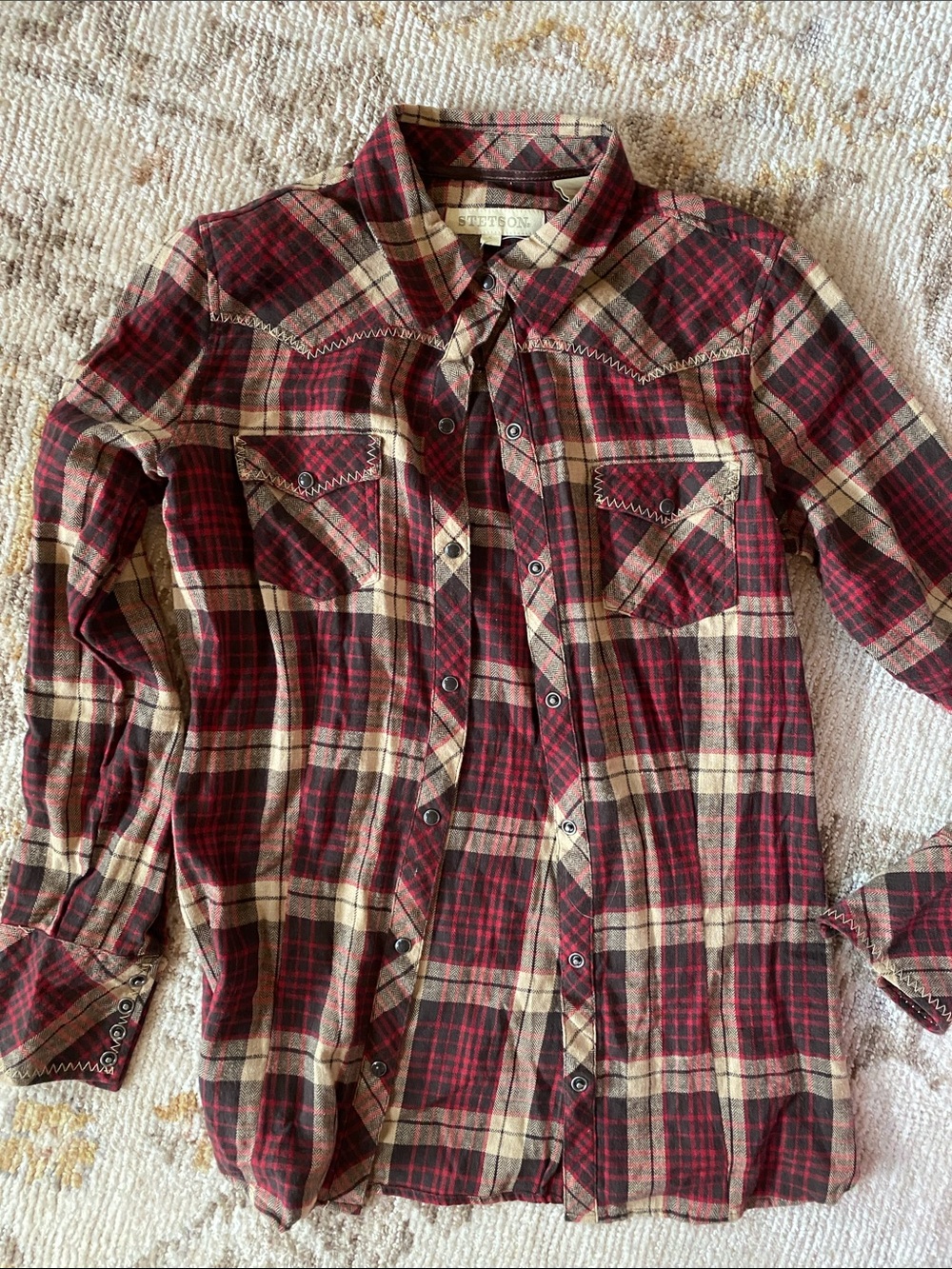 Stetson Red and Cream Plaid Western Button-Down Shirt